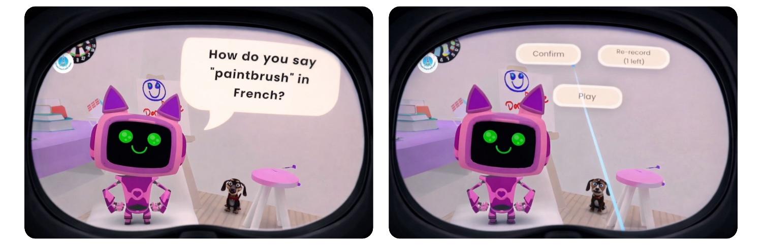 In-session VR view showing prompt and response options together in one guided screen